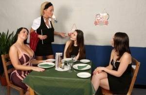Girls lunch break turns into CFNM mealtime encounter in hot reverse gangbang on leakfanatic.com