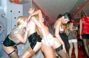 Slutty babes in lingerie and stockings having wild lesbian fun at the party on leakfanatic.com