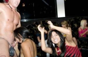 Hot chicks getting naked and sucking on strippers' cocks at the wild party on leakfanatic.com