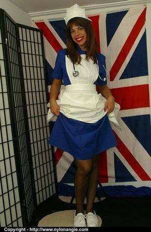 Nylon Angie Sweet nurse in stockings on leakfanatic.com