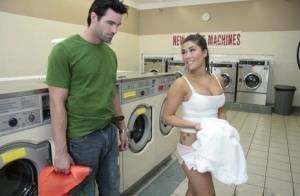 Asian babe with big hooters London Keye has wild sex in the laundry on leakfanatic.com