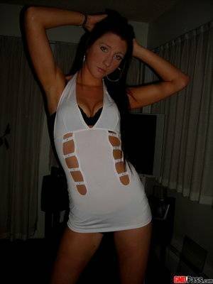 Sky strips out of her slutty white stripper dress that she wore to the club on leakfanatic.com