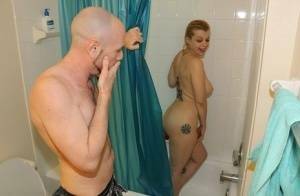 Naked girl Nadia White pleasures her guy's cock while taking a shower on leakfanatic.com