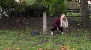 Dirty blonde female can't hold her pee any longer and pisses in public park on leakfanatic.com