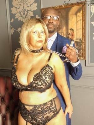 Overweight aged blonde Posh Sophia kneels afore her black owner while collared on leakfanatic.com