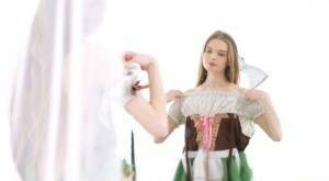 Young beauty Adel Bye dresses in an Oktoberfest outfit to greet her boyfriend on leakfanatic.com