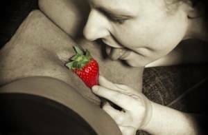 Mature lesbian Mollie Foxxx and her lover use strawberries during foreplay on leakfanatic.com
