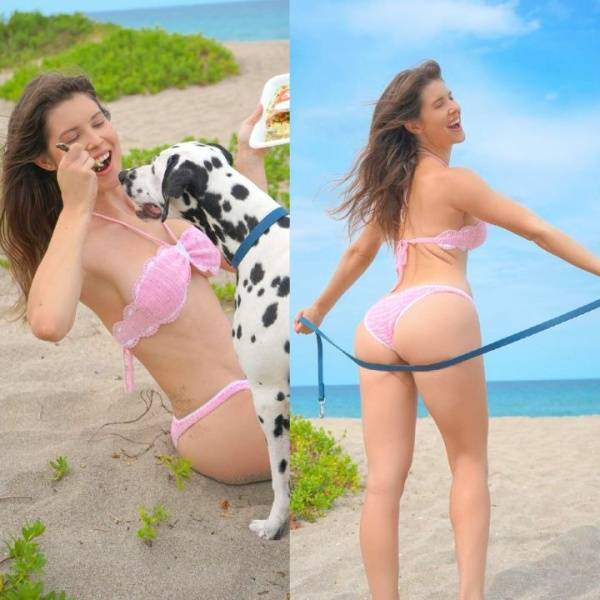 Amanda Cerny Candid Beach Bikini Set  - Usa on leakfanatic.com