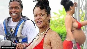 Pregnant Rihanna is Seen in a Red Bikini in Barbados - Barbados on leakfanatic.com