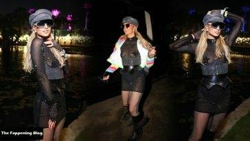 Braless Paris Hilton Arrives at the Neon Carnival Party During Coachella on leakfanatic.com