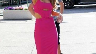 Chrishell Stause Looks Hot in a Pink Dress by Taking Pictures in WeHo on leakfanatic.com