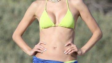 Alessandra Ambrosio Serves Up Beach Body in a Yellow Bikini While Out in Malibu on leakfanatic.com