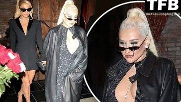 Christina Aguilera & Paris Hilton Hold Hands While Leaving Dinner at TAO on leakfanatic.com