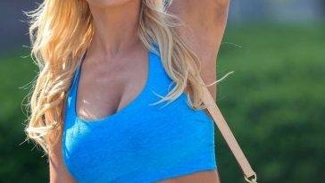 Busty Christine McGuinness Shows Off Extensive Bruising on Her Arms Looking Hot in a Blue Top on leakfanatic.com