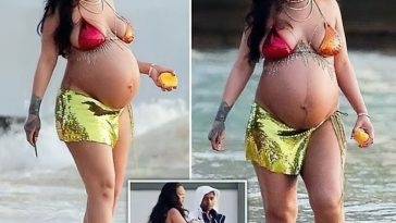 Pregnant Rihanna and Her Boyfriend ASAP Rocky Enjoy the Sunset on a Beach in Barbados - Barbados on leakfanatic.com