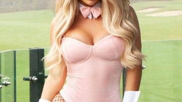 Bianca Gascoigne Shows Off Her Amazing Body in a Pink Bunny and Fishnet Tights on leakfanatic.com