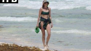 Elsa Hosk Looks Stunning in a Green Bikini on the Beach in Tulum on leakfanatic.com