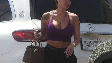 Telli Swift Shows Off Her Sexy Body in a Purple Top and Black Shorts in LA on leakfanatic.com