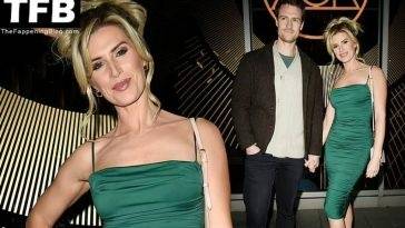 Sarah Jayne Dunn Looks Hot in a Green Dress Arriving at the Re-Launch of The Alchemist in Spinningfields on leakfanatic.com