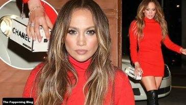 Jennifer Lopez Arrives in a Sexy Red Dress at Craig 19s on leakfanatic.com