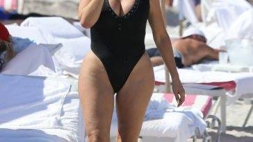 Larsa Pippen Rocks a Black Swimsuit For a Beach Day in Miami on leakfanatic.com