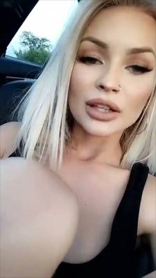 LaynaBoo pussy fingering in car public parking snapchat premium xxx porn videos on leakfanatic.com