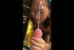 Tiny Asian gets covered in Cum on leakfanatic.com