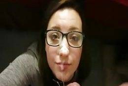 Girl with glasses drowning in cum after facial on leakfanatic.com