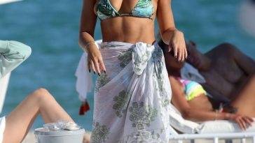 Brooks Nader Shows Off Her Sexy Body in a Green Bikini on the Beach in Miami on leakfanatic.com