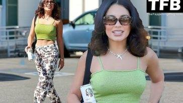 Braless Vanessa Hudgens Films a Promo Video For Her Beverage Company Cali Water in Beverly Hills on leakfanatic.com