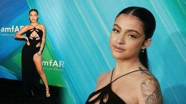 Malu Trevejo Looks Hot in a Black Dress at the amfAR Gala in WeHo on leakfanatic.com