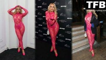 Tallia Storm Flaunts Her Sexy Figure in a See-Through Pink Bodysuit in London on leakfanatic.com