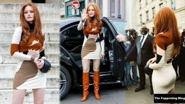 Madelaine Petsch Flaunts Her Pokies and Sexy Figure in a Tight Dress in Paris on leakfanatic.com