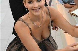 Jennifer Lawrence Bends Down To Show Her Fans Her Boobs on leakfanatic.com