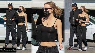 Braless Lily-Rose Depp and Her Boyfriend Yassine Stein Share Some PDA Before Getting Burgers on leakfanatic.com