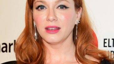 Christina Hendricks Shows Off Her Big Boobs at the 28th Annual Elton John Oscar Viewing Party on leakfanatic.com