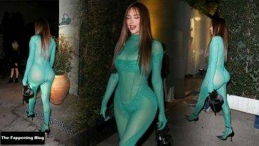 Stassie Karanikolaou Shows Off Her Curves in a Green Bodysuit as She Steps Out For a Party in LA on leakfanatic.com