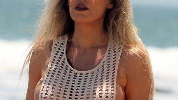 Ana Braga See Through Bikini On The Beach on leakfanatic.com