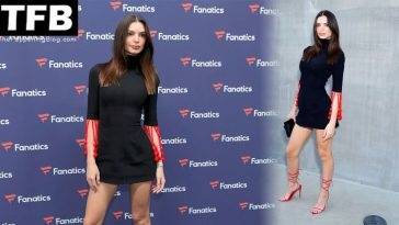 Leggy Emily Ratajkowski & Her Husband Arrive at the Fanatics Super Bowl Party on leakfanatic.com