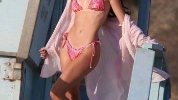 Manuela Perez Poses in a Sexy Pink Bikini on the Beach on leakfanatic.com