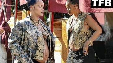 Rihanna Bares Her Sexy Boobs & Baby Bump For Lunch in Beverly Hills on leakfanatic.com