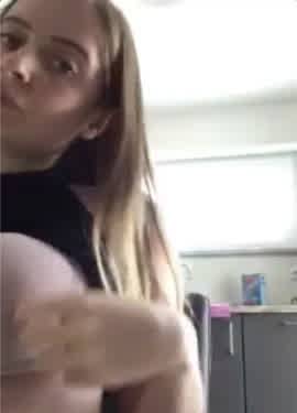 Teen teasing her titties in the kitchen on periscope on leakfanatic.com