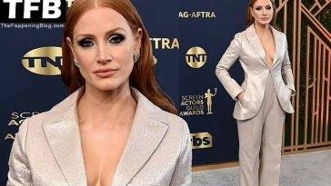 Jessica Chastain Displays Her Cleavage at the 28th Annual Screen Actors Guild Awards on leakfanatic.com