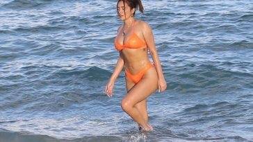 Stassi Karanikolaou Shows Off Her Curves in a Bikini on the Beach in Miami on leakfanatic.com