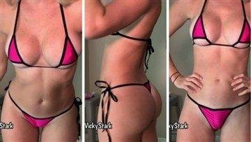 Vicky Stark Youtuber Hot Pink Micro Bikinis Try Video on leakfanatic.com