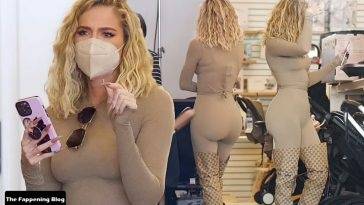 Khloe Kardashian Parades Her Sensational Figure in a Skintight Beige Ensemble in Sherman Oaks on leakfanatic.com