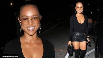 Karrueche Tran Puts on a Leggy Display as She Steps Out to Dinner with Friends in WeHo on leakfanatic.com