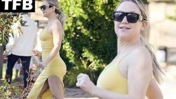 Kate Hudson Shows Off Her Slim and Fit Body in a Hot Split Midi Dress on leakfanatic.com