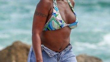 Mary J. Blige Relaxes in a Bikini on the Beach in Miami on leakfanatic.com