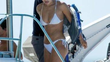 Montana Brown Shows Off Her Toned Beach Body in a White Bikini Enjoying Winter Sunshine in Barbados - Barbados on leakfanatic.com